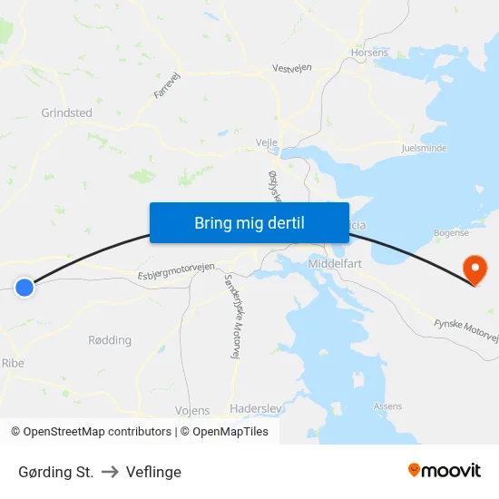 Gørding St. to Veflinge map