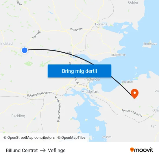 Billund Centret to Veflinge map
