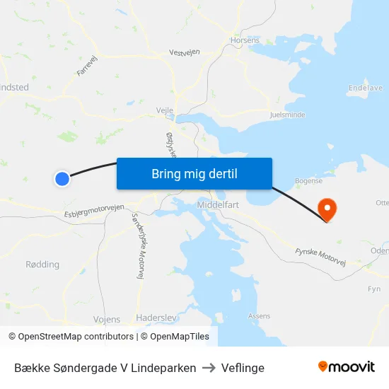 Bække Søndergade V Lindeparken to Veflinge map