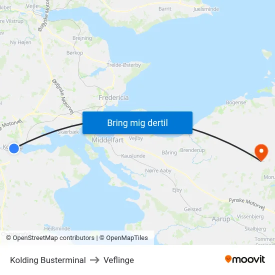 Kolding Busterminal to Veflinge map