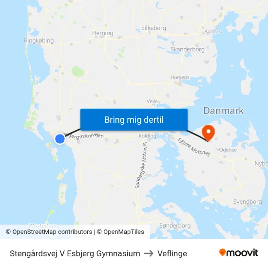 Stengårdsvej V Esbjerg Gymnasium to Veflinge map