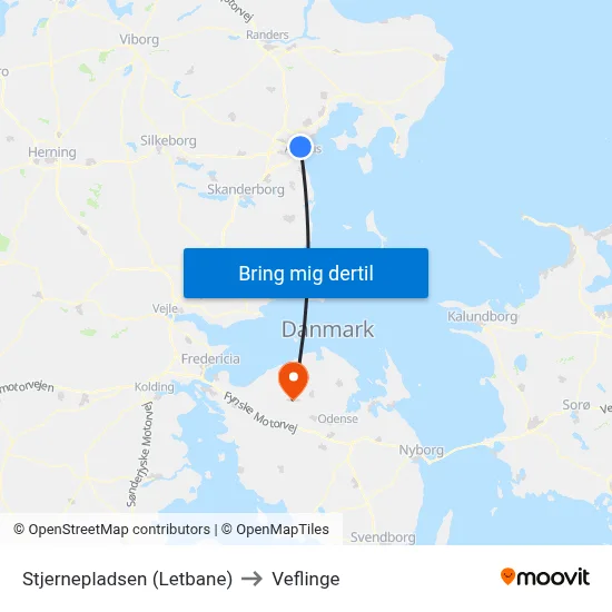 Stjernepladsen (Letbane) to Veflinge map