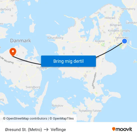Øresund St. (Metro) to Veflinge map