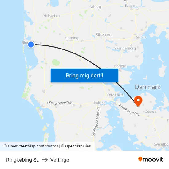 Ringkøbing St. to Veflinge map
