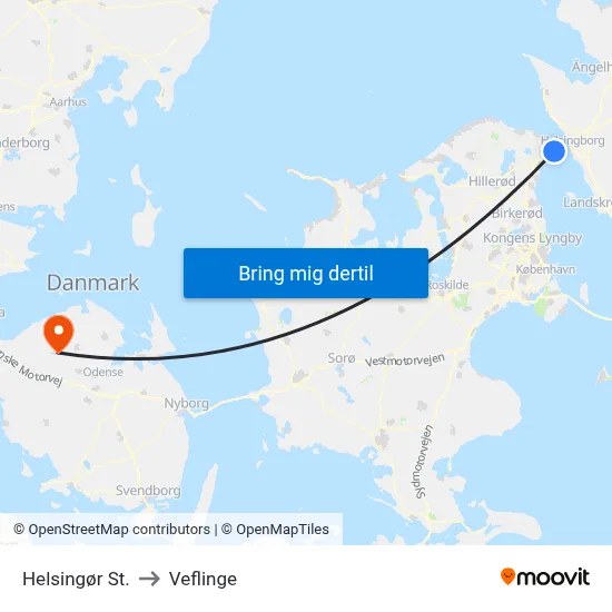 Helsingør St. to Veflinge map