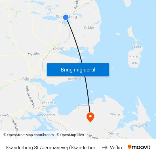 Skanderborg St./Jernbanevej (Skanderborg Kom) to Veflinge map