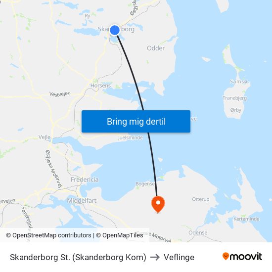 Skanderborg St. (Skanderborg Kom) to Veflinge map