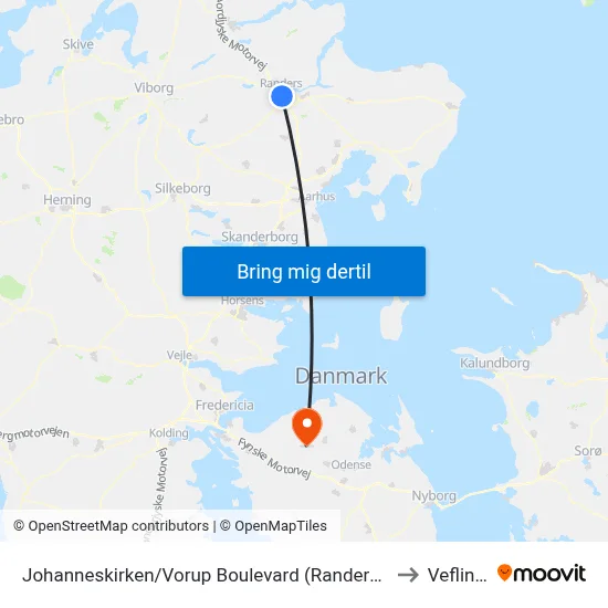 Johanneskirken/Vorup Boulevard (Randers Kom) to Veflinge map