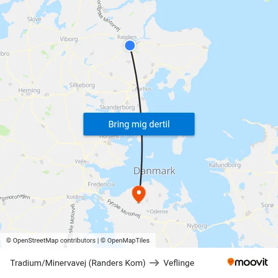 Tradium/Minervavej (Randers Kom) to Veflinge map