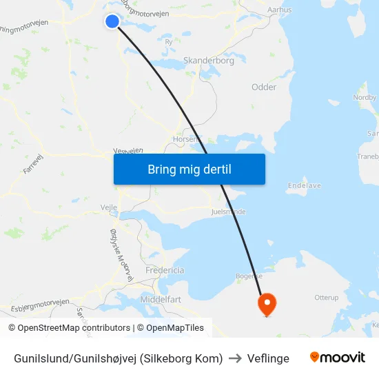 Gunilslund/Gunilshøjvej (Silkeborg Kom) to Veflinge map