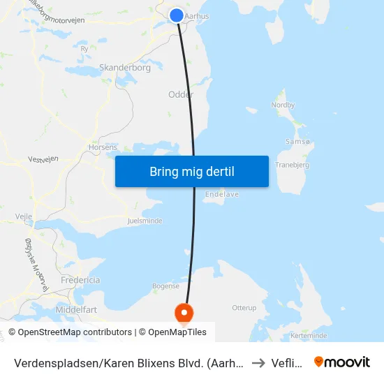Verdenspladsen/Karen Blixens Blvd. (Aarhus Kom) to Veflinge map