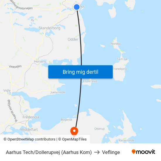 Aarhus Tech/Dollerupvej (Aarhus Kom) to Veflinge map