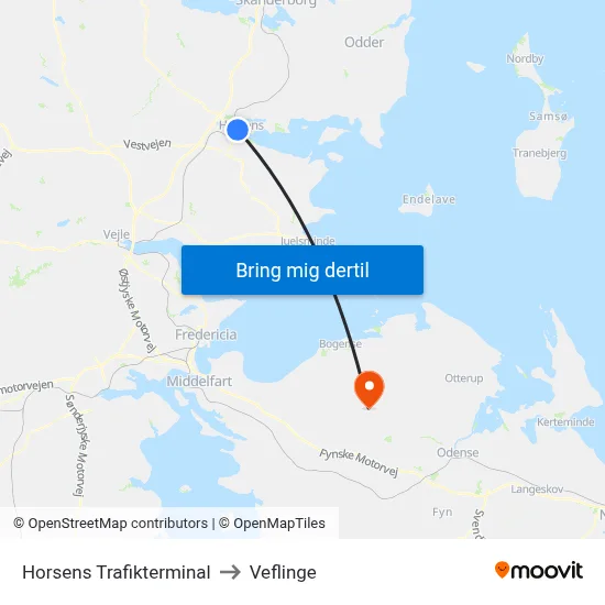 Horsens Trafikterminal to Veflinge map