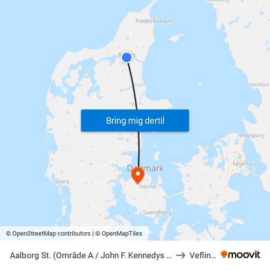 Aalborg St. (Område A / John F. Kennedys Plads) to Veflinge map