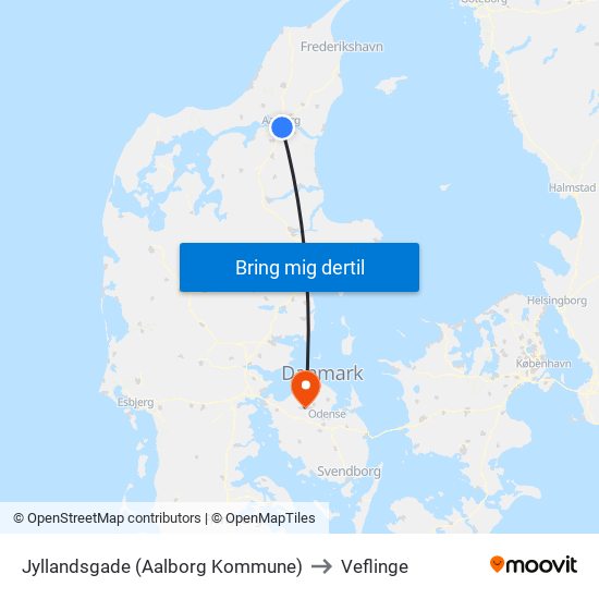 Jyllandsgade (Aalborg Kommune) to Veflinge map