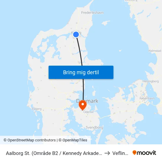 Aalborg St. (Område B2 / Kennedy Arkaden) to Veflinge map