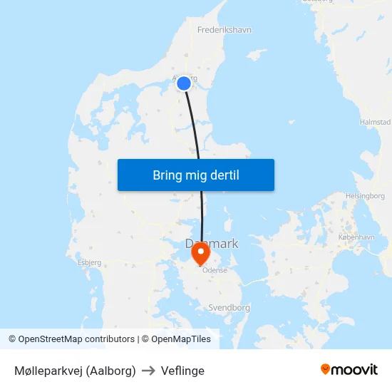 Mølleparkvej (Aalborg) to Veflinge map