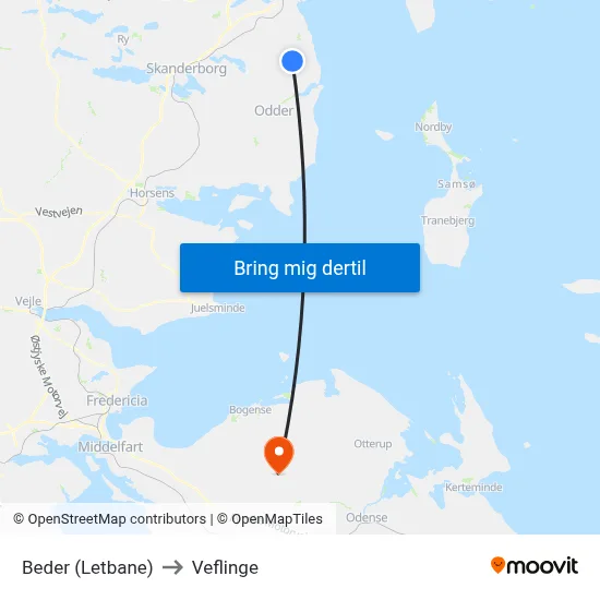 Beder (Letbane) to Veflinge map