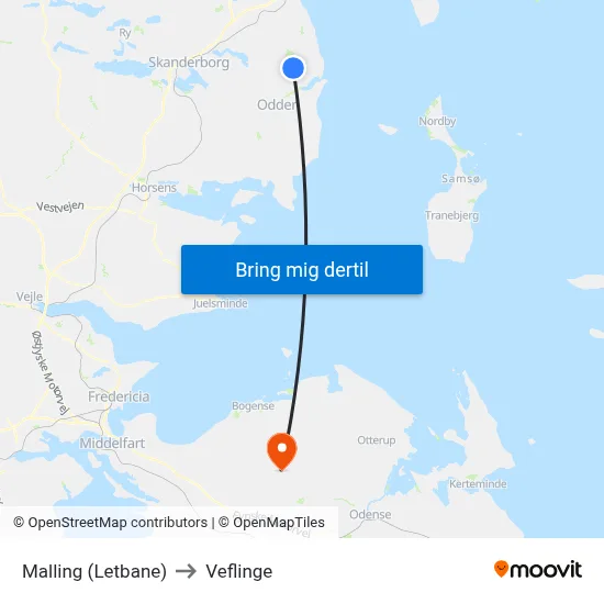 Malling (Letbane) to Veflinge map