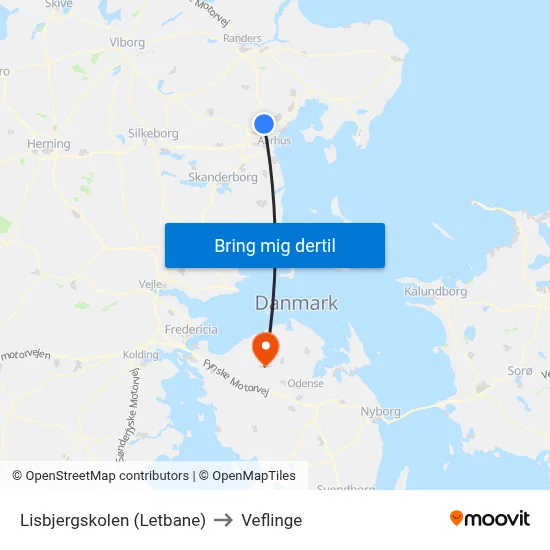 Lisbjergskolen (Letbane) to Veflinge map