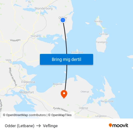 Odder (Letbane) to Veflinge map