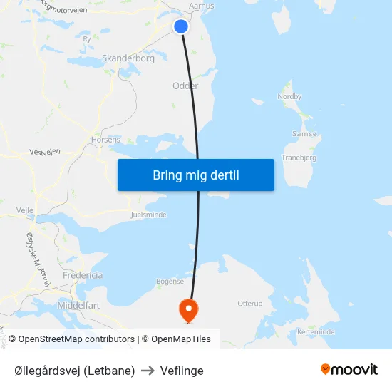 Øllegårdsvej (Letbane) to Veflinge map