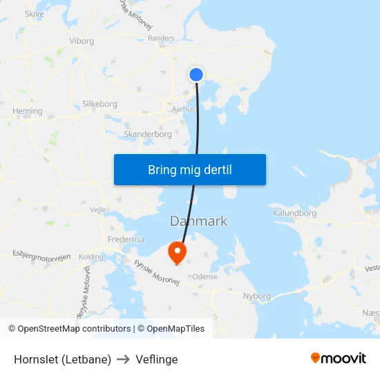 Hornslet (Letbane) to Veflinge map