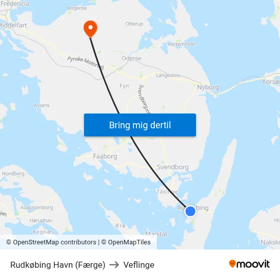 Rudkøbing Havn (Færge) to Veflinge map