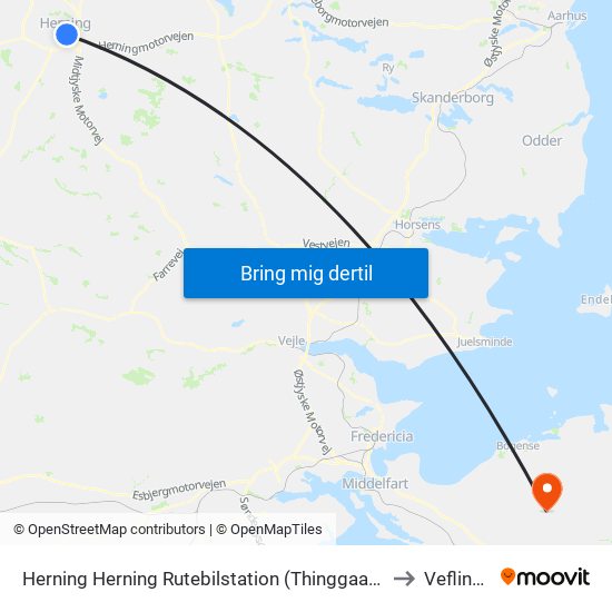 Herning Herning Rutebilstation (Thinggaard) to Veflinge map
