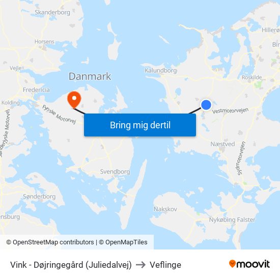 Vink - Døjringegård (Juliedalvej) to Veflinge map