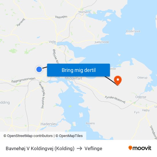 Bavnehøj V Koldingvej (Kolding) to Veflinge map