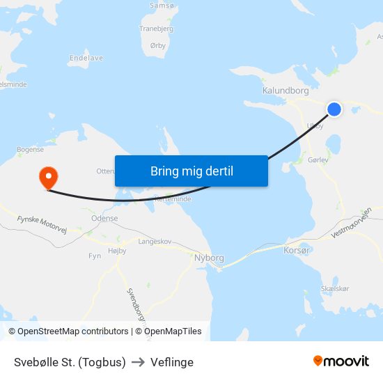 Svebølle St. (Togbus) to Veflinge map