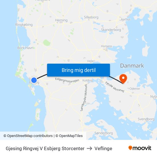 Gjesing Ringvej V Esbjerg Storcenter to Veflinge map