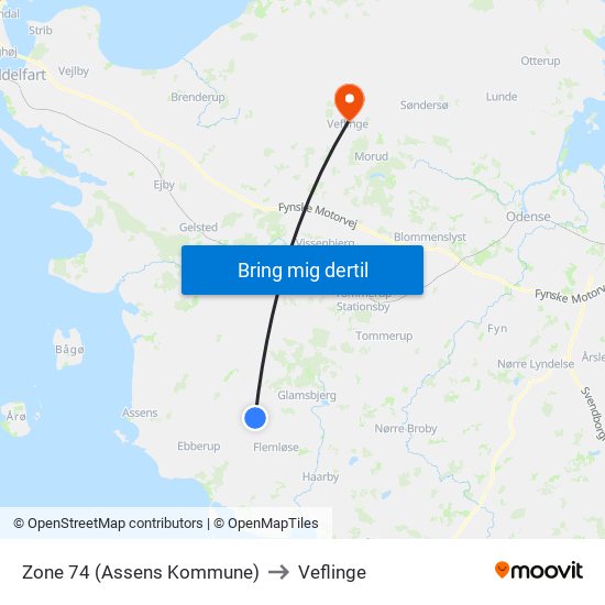 Zone 74 (Assens Kommune) to Veflinge map