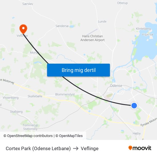 Cortex Park (Odense Letbane) to Veflinge map