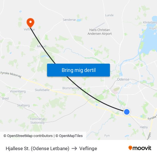 Hjallese St. (Odense Letbane) to Veflinge map