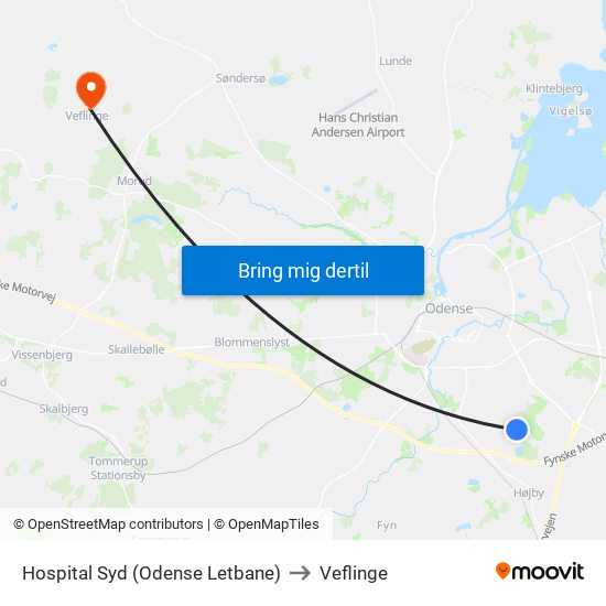 Hospital Syd (Odense Letbane) to Veflinge map