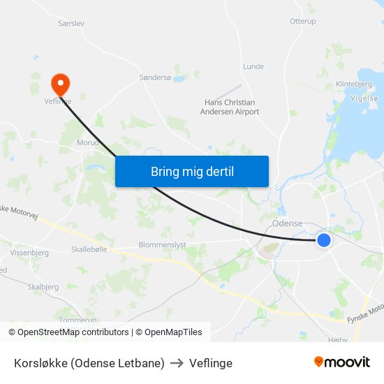 Korsløkke (Odense Letbane) to Veflinge map