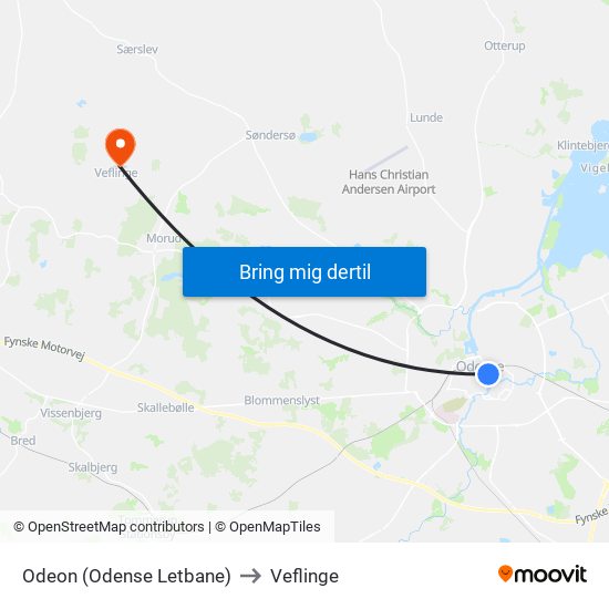 Odeon (Odense Letbane) to Veflinge map