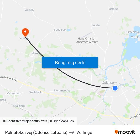 Palnatokesvej (Odense Letbane) to Veflinge map