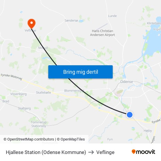 Hjallese Station (Odense Kommune) to Veflinge map