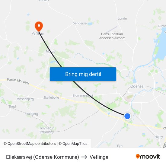 Ellekærsvej (Odense Kommune) to Veflinge map