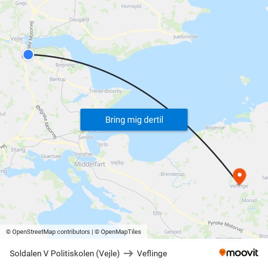 Soldalen V Politiskolen (Vejle) to Veflinge map