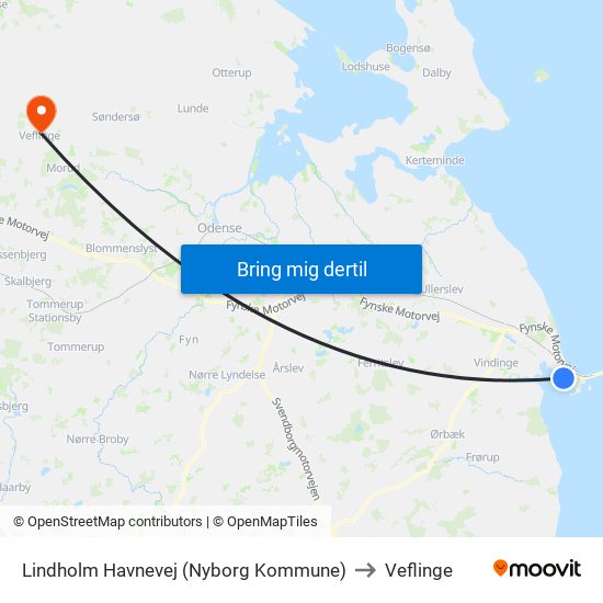 Lindholm Havnevej (Nyborg Kommune) to Veflinge map