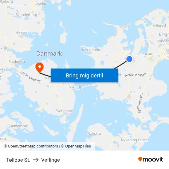Tølløse St. to Veflinge map