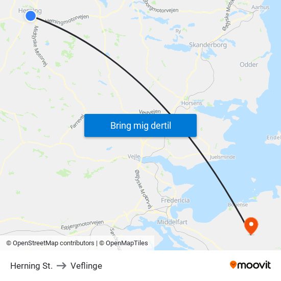 Herning St. to Veflinge map