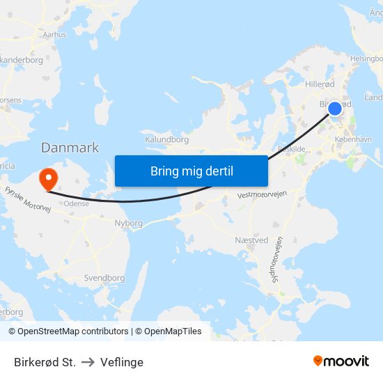 Birkerød St. to Veflinge map