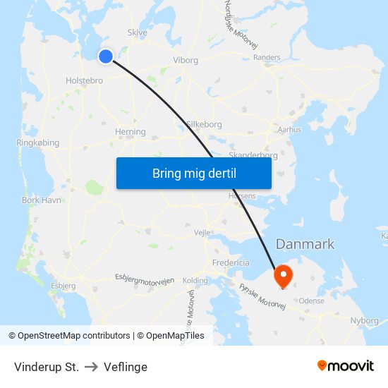 Vinderup St. to Veflinge map