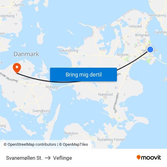 Svanemøllen St. to Veflinge map