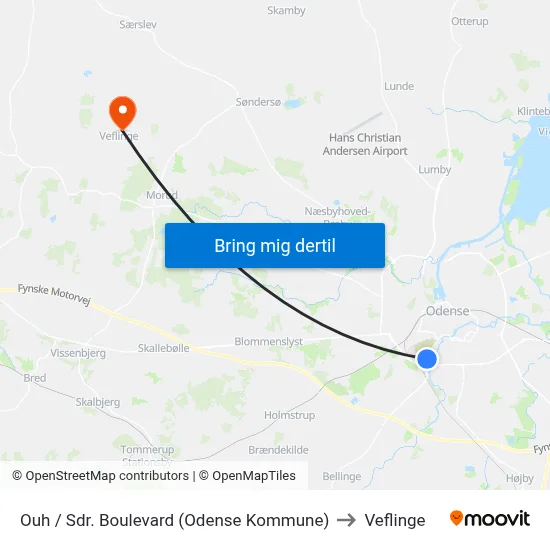 Ouh / Sdr. Boulevard (Odense Kommune) to Veflinge map